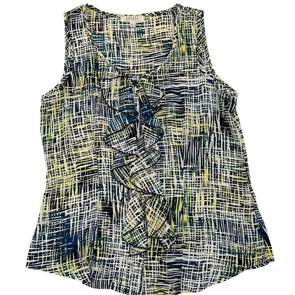 Spense Sleeveless Ruffle Blouse Womens Sz M LIghtweight in Abstract Print - Picture 1 of 8